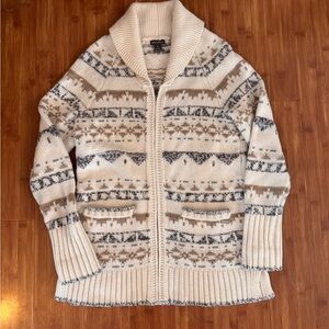 Eddie Bauer Women’s Beige and Brown Zip-Up Sweater